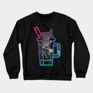 Iced frappe coffee busy cityscape road Crewneck Sweatshirt